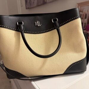 Ralph Lauren Cream and Black Canvas Tote with RLL Hardware